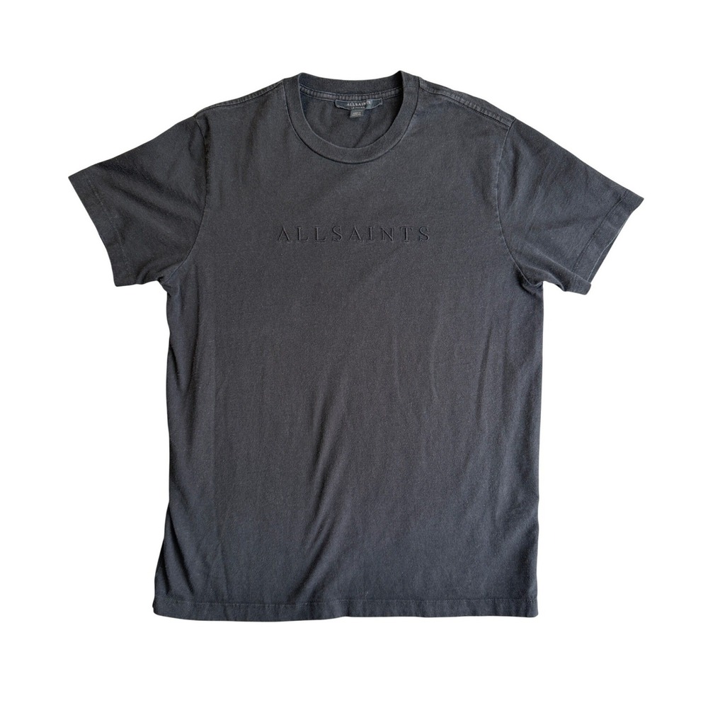 AllSaints Pippa Embroidered Boyfriend T Shirt Womens XS Black Faded BF Logo Tee